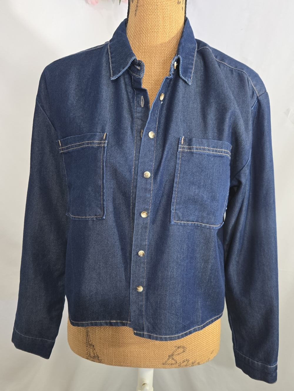 Men's Dark Blue Denim Jeans Shirt - Classic Button-Front
